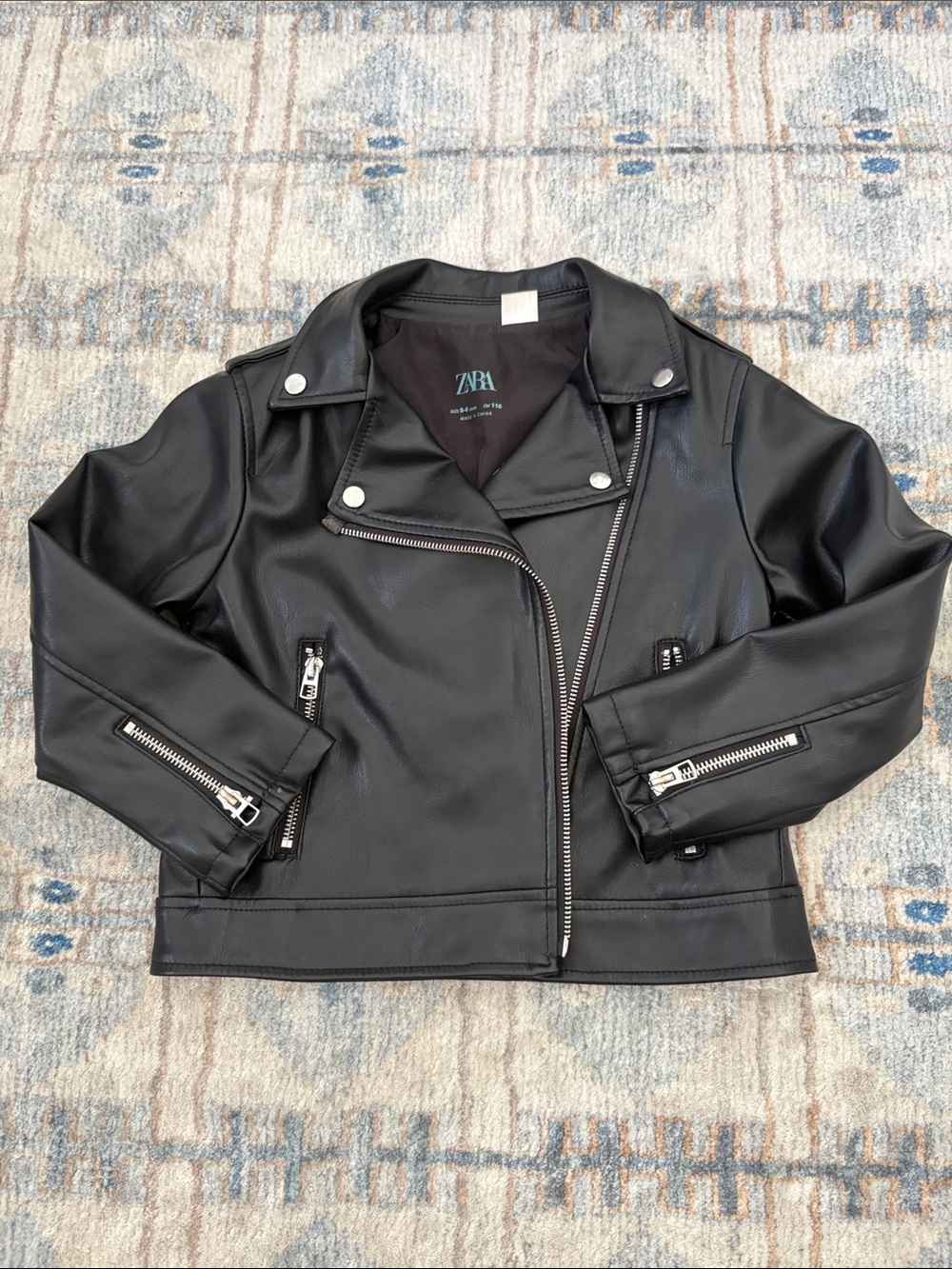 ZARA girls Black Faux Leather Moto Jacket -